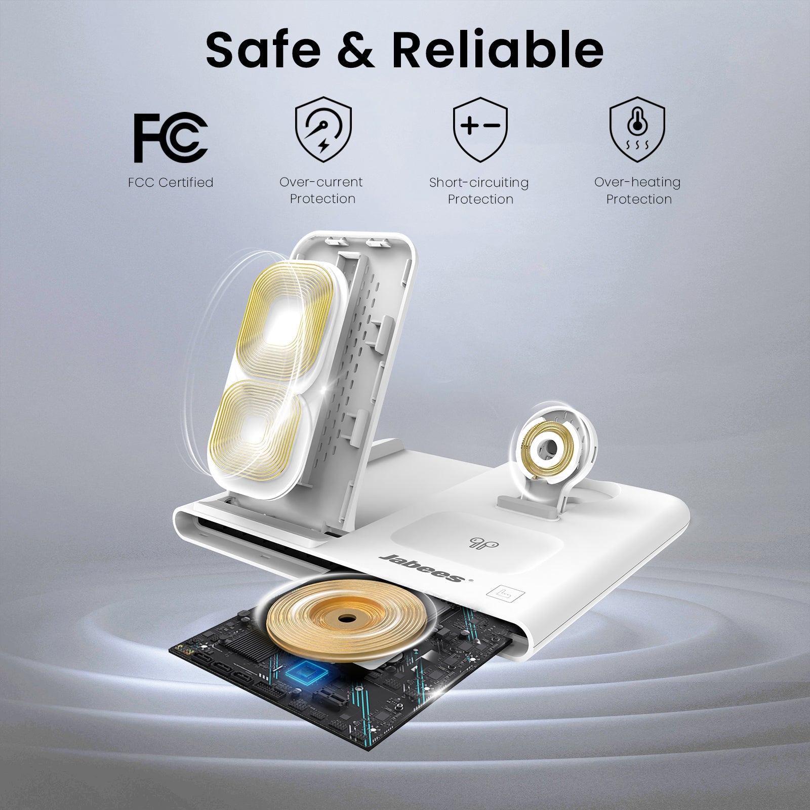 Jabees PowerGlow 4-in-1 foldable wireless charging station with built-in LED night light and adjustable stand — view 3