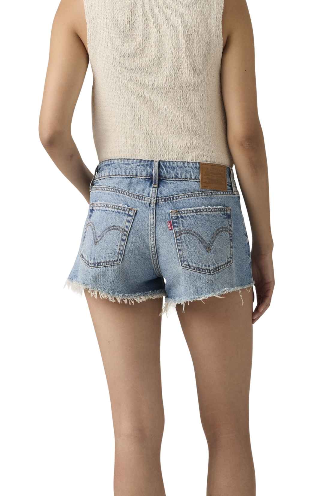 Women's pure cotton regular fit denim shorts with a raw cut hem and five pocket styling — view 70