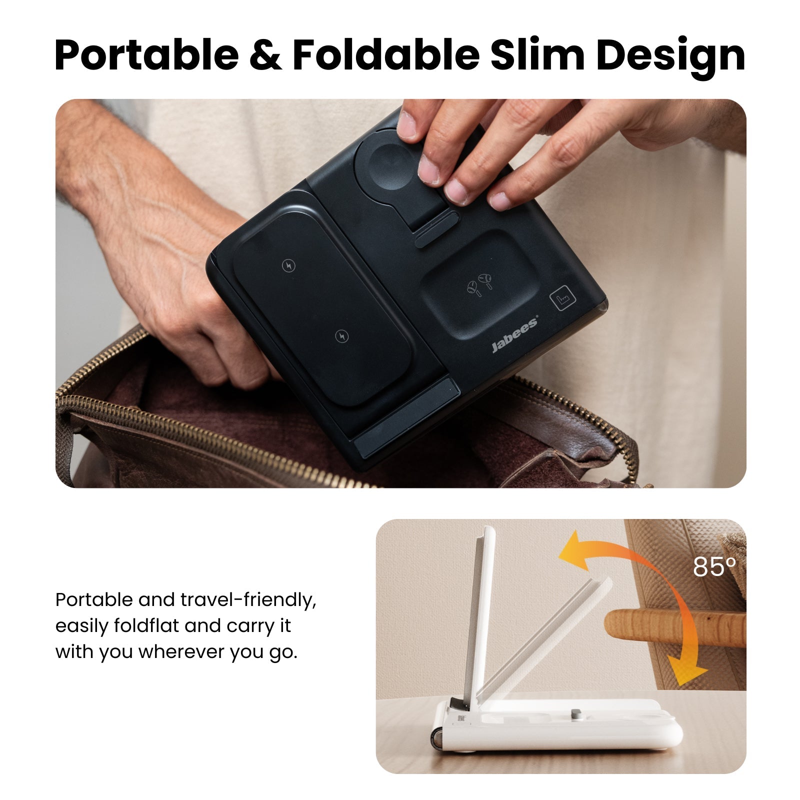 Jabees PowerGlow 4-in-1 foldable wireless charging station with built-in LED night light and adjustable stand — view 4
