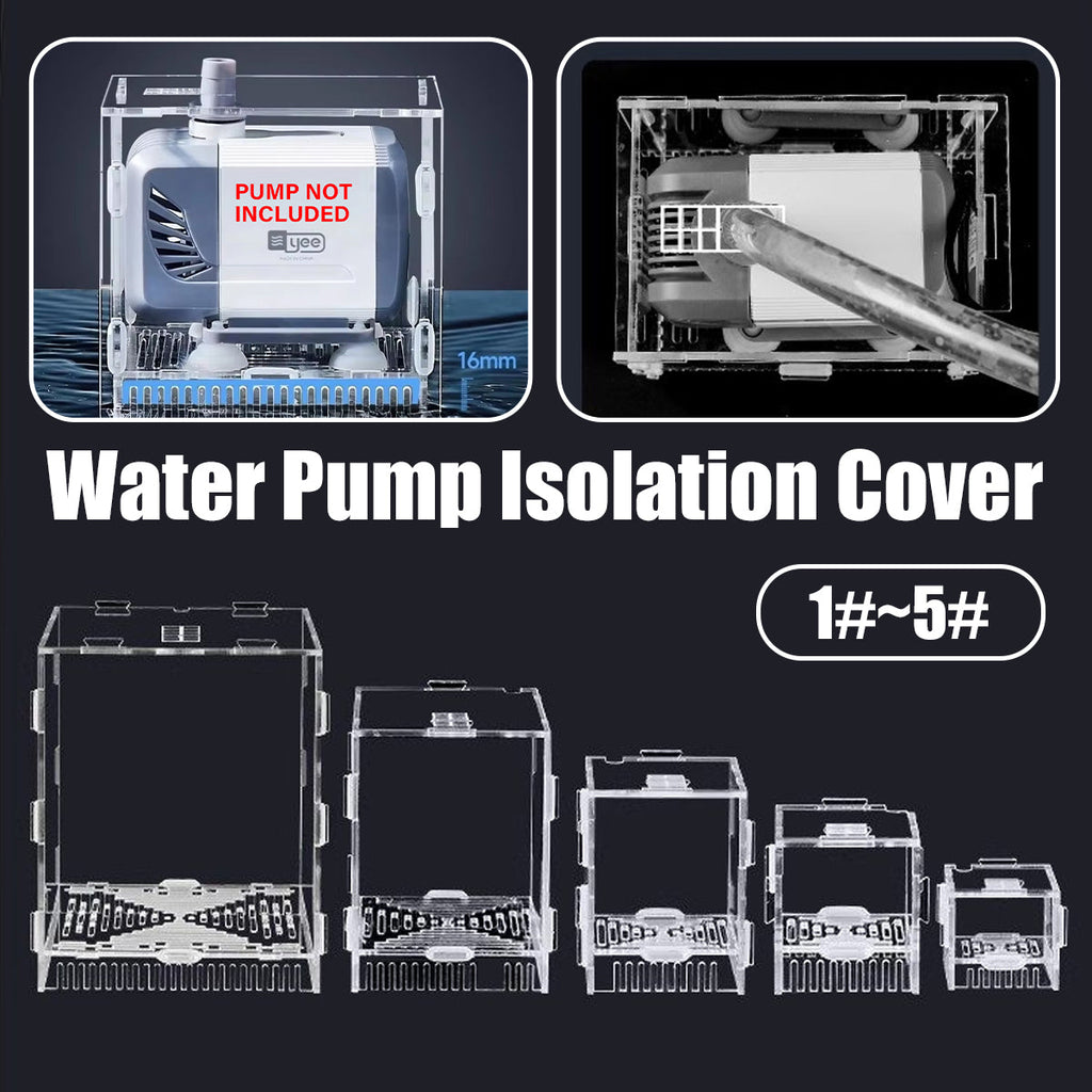 Clear acrylic aquarium water pump guard with bottom mesh base and rounded corners