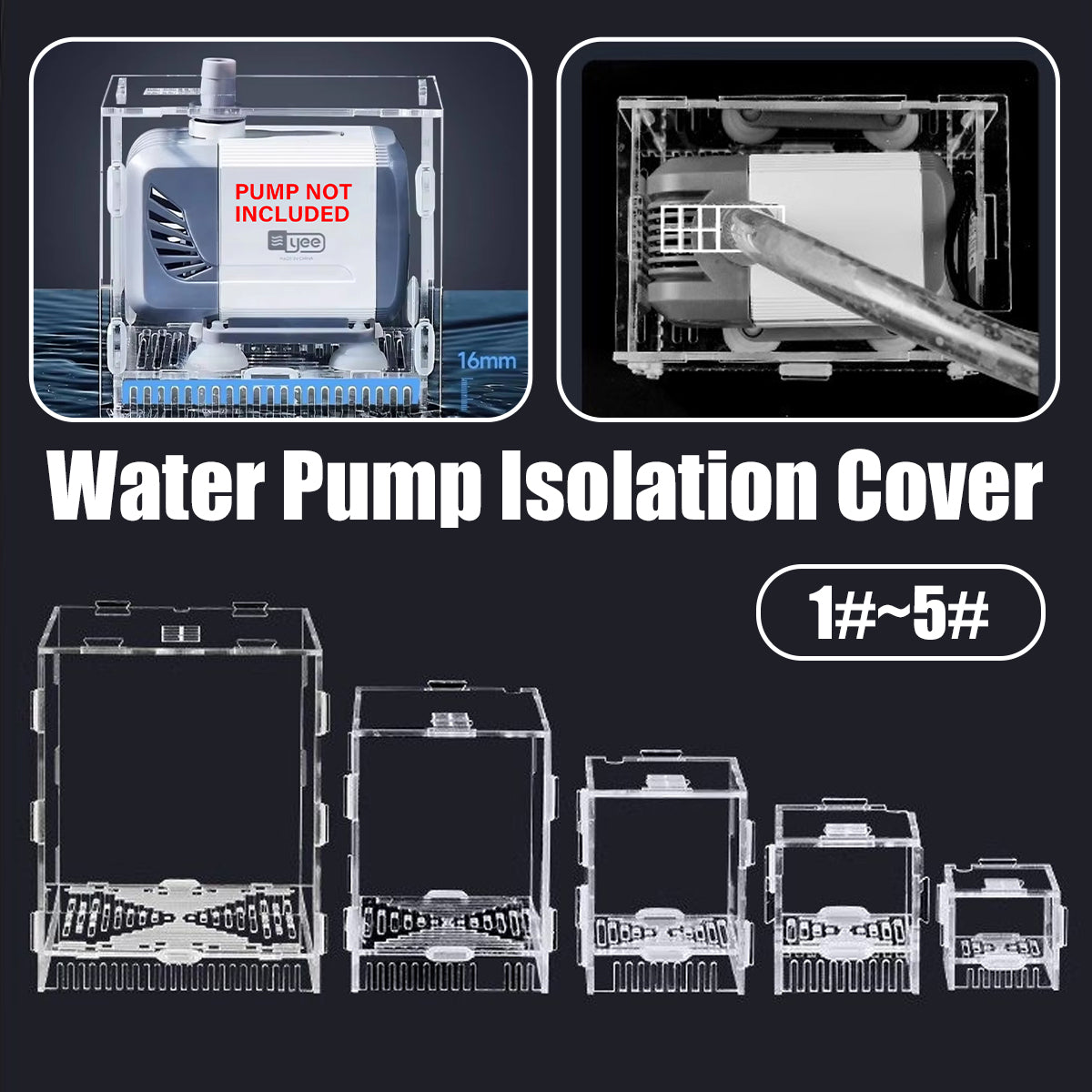 Clear acrylic aquarium water pump guard with bottom mesh base and rounded corners