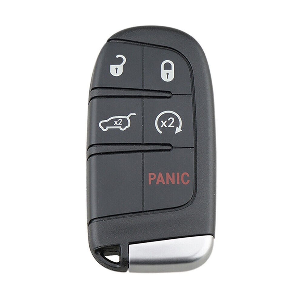 Black 5-button smart remote key fob with metal accents and durable ABS plastic casing