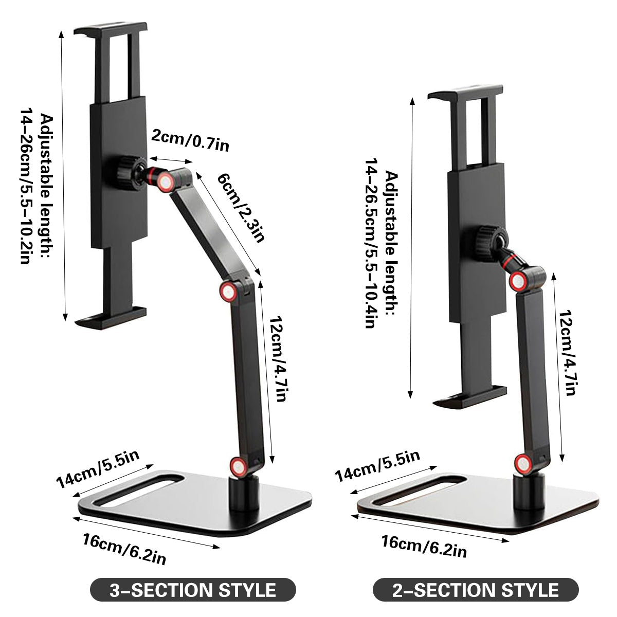Adjustable carbon steel folding phone and tablet stand positioned upright for a home office desk setup — view 3