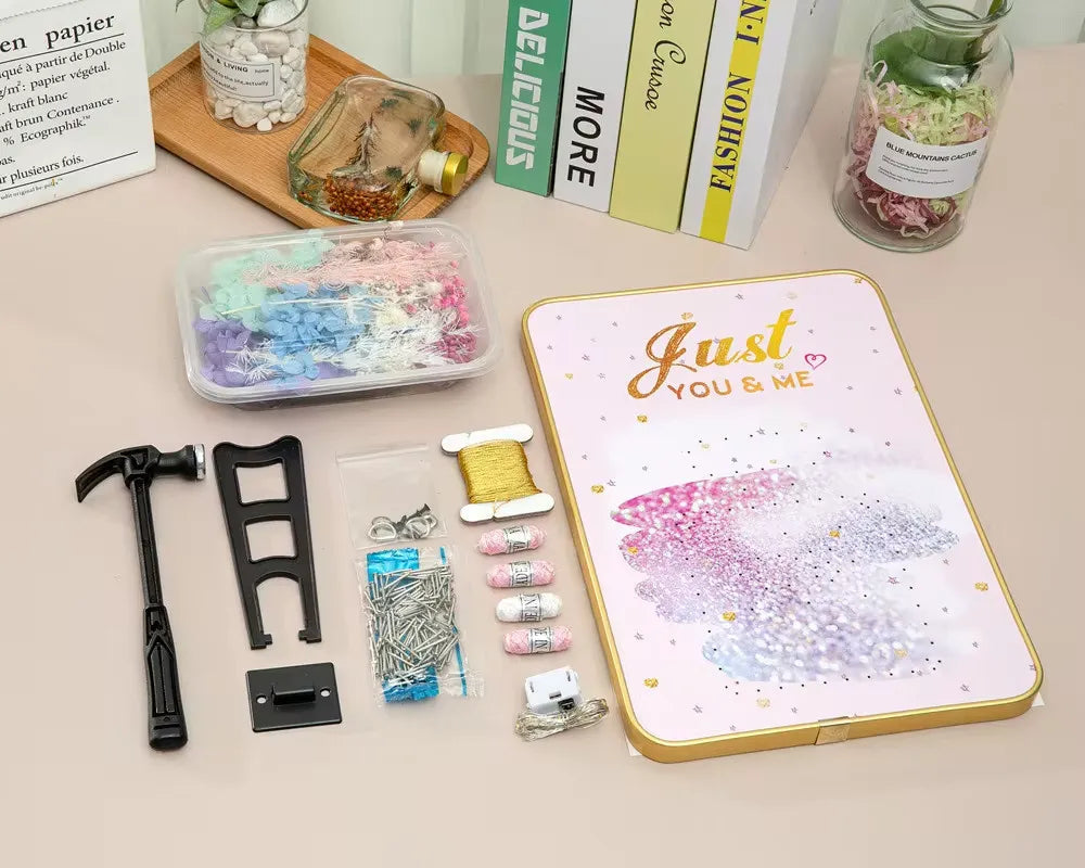 DIY star string art craft kit with colorful string, pins, wooden base, and display stand — view 2