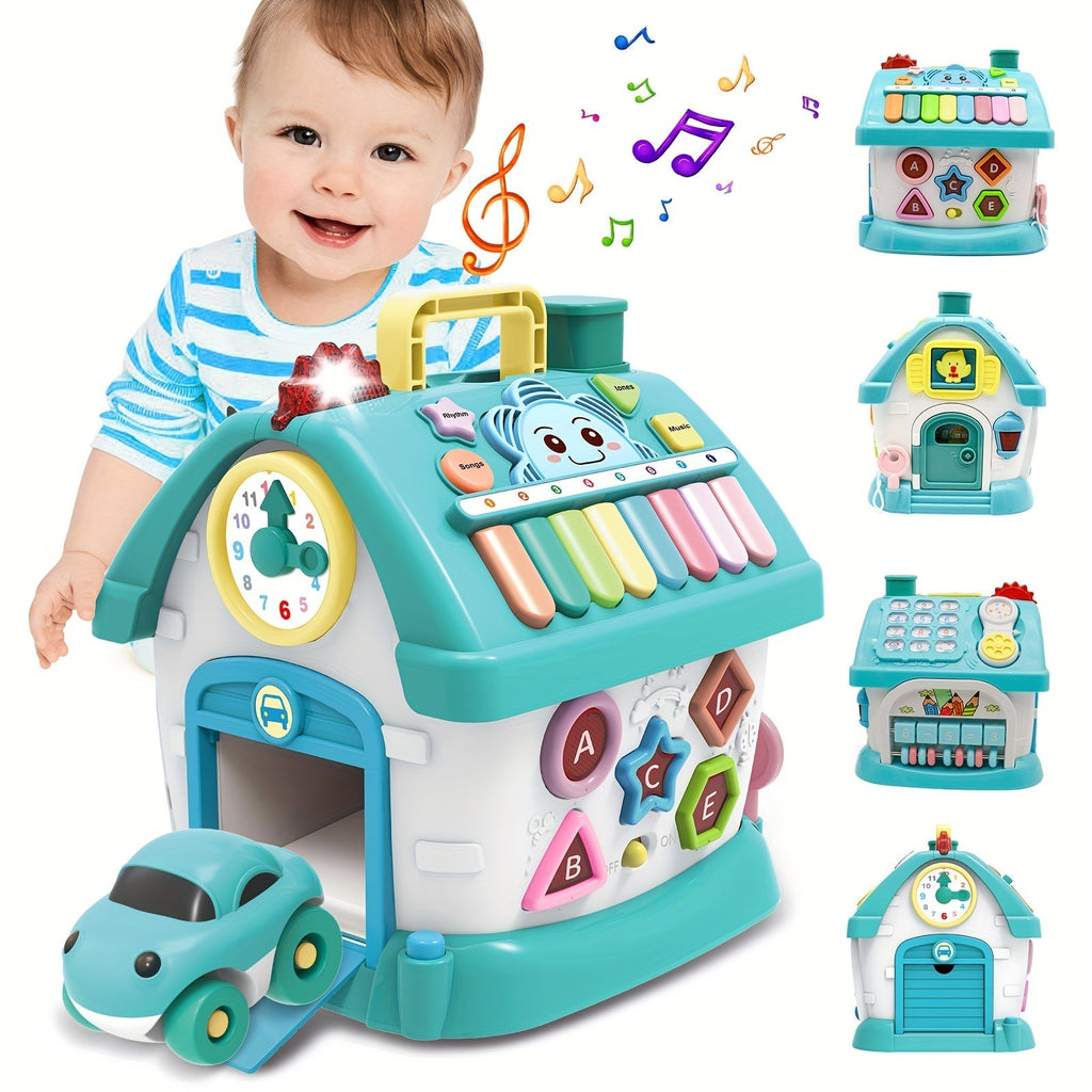 Blue interactive toy house learning playset with colorful buttons and switches for toddlers — view 2