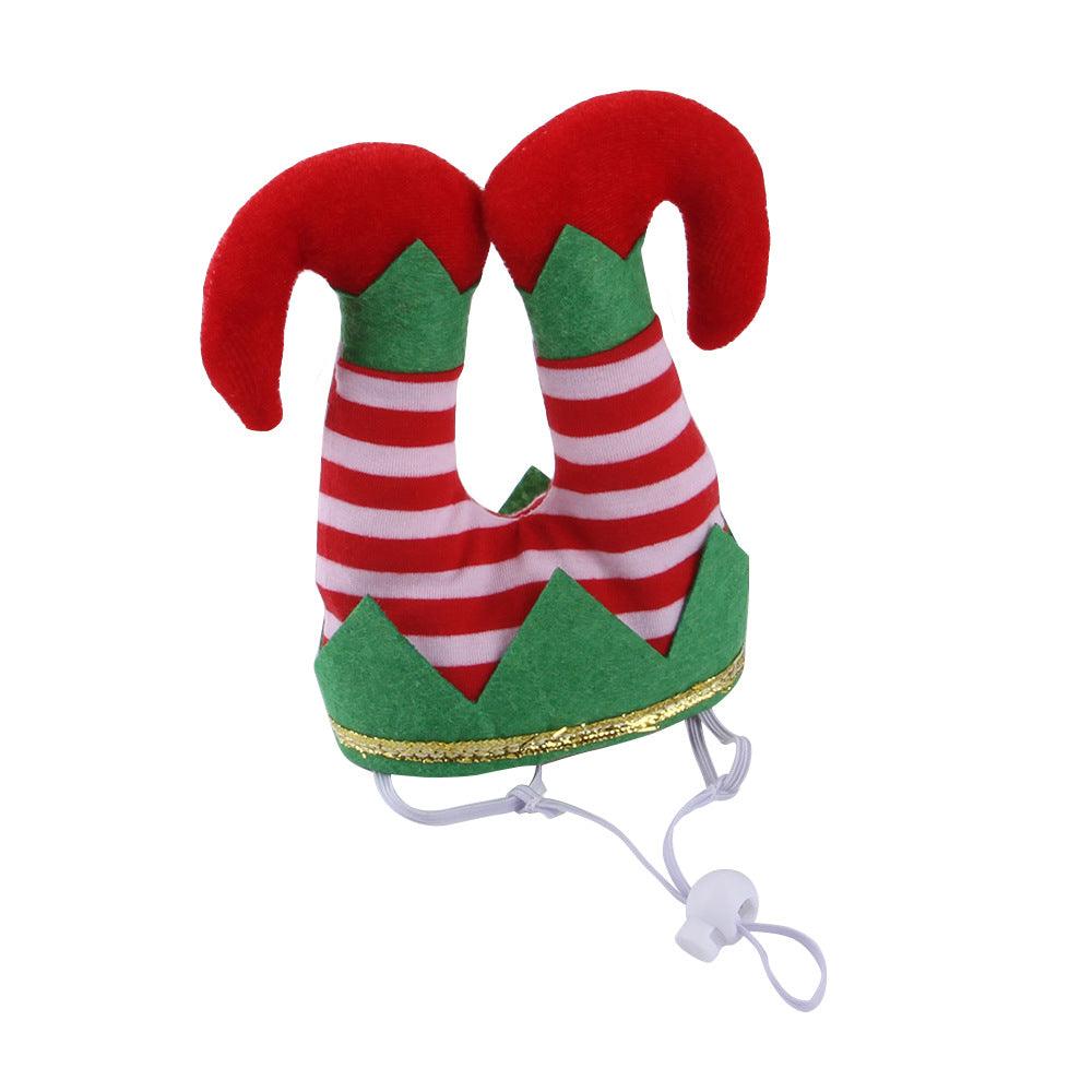 Festive striped pet Christmas hat and clown headgear with an adjustable strap for dogs. — view 4