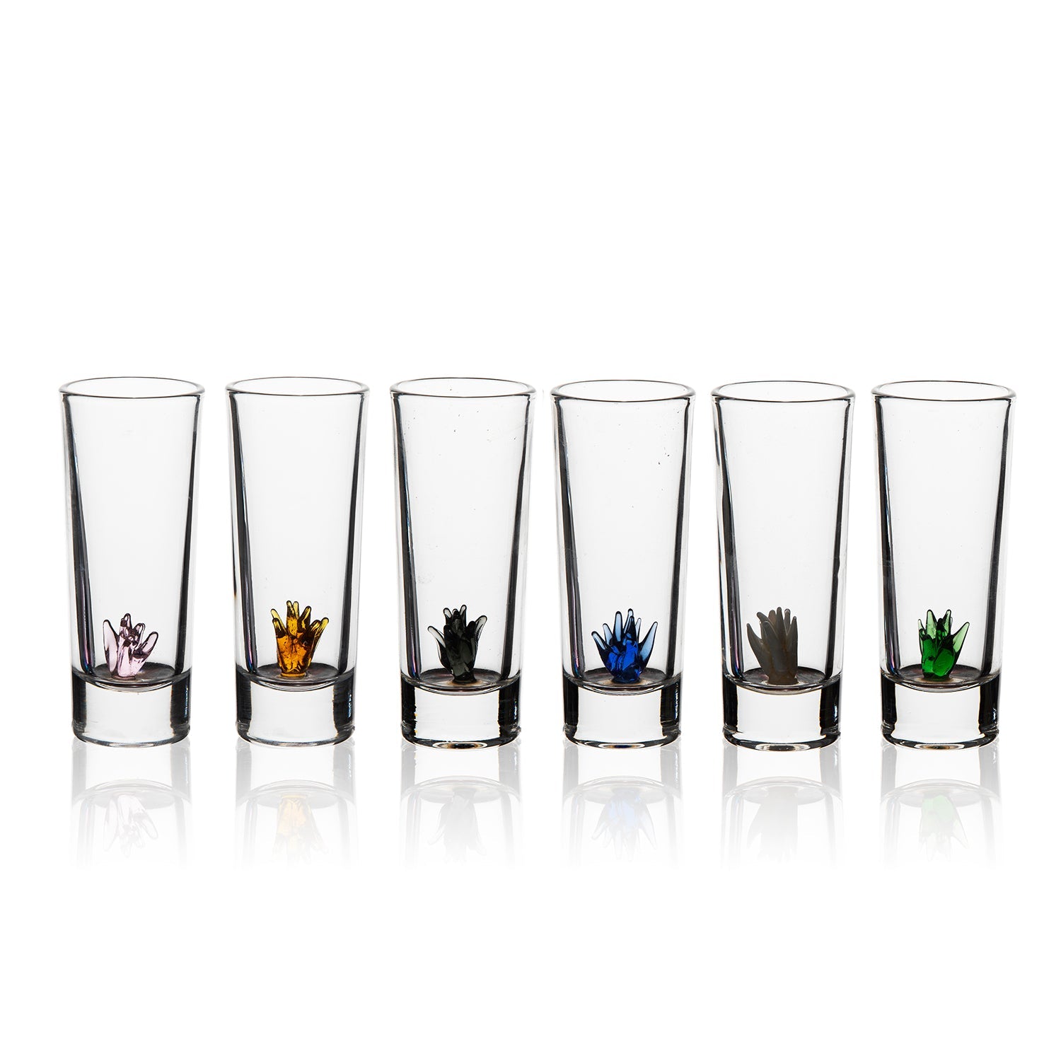 Artisan crafted glass tequila decanter with agave plant inside and six matching sipping shot glasses — view 5