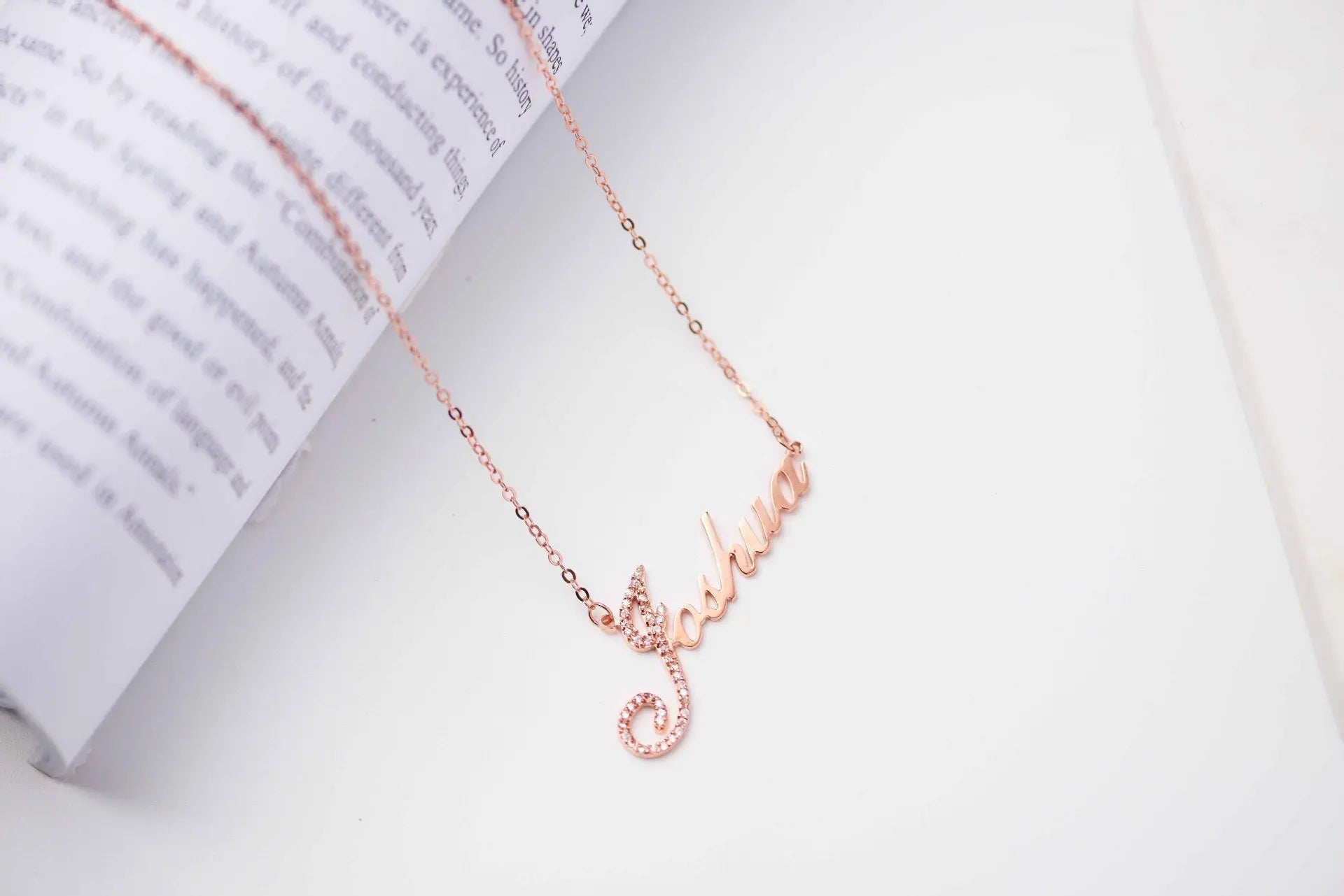 Personalized full silver diamond pendant necklace displaying custom nameplate on adjustable chain — view 3