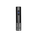 Black rechargeable electric wine opener in brushed aluminum with stainless steel corkscrew and foil cutter