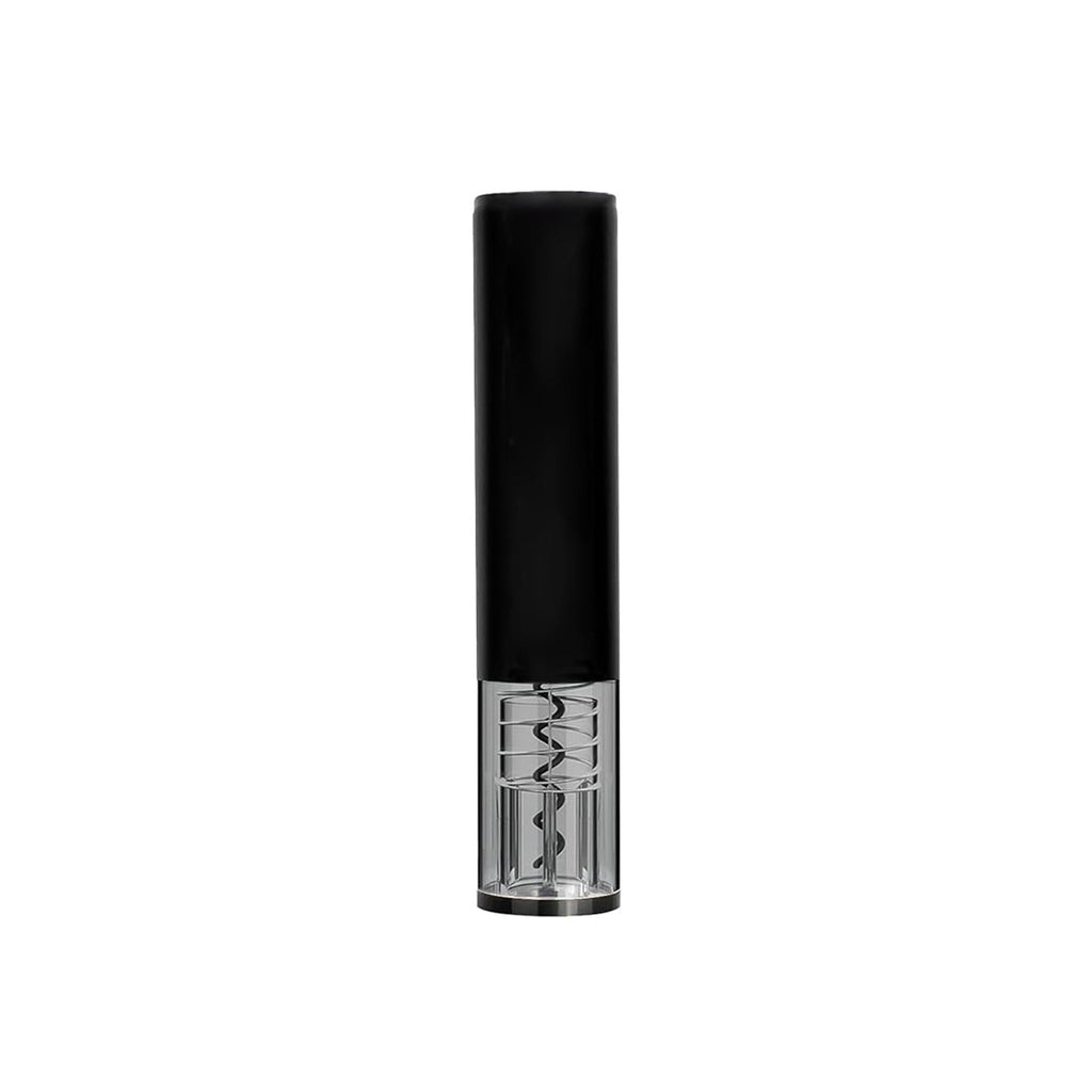 Black rechargeable electric wine opener in brushed aluminum with stainless steel corkscrew and foil cutter — view 3