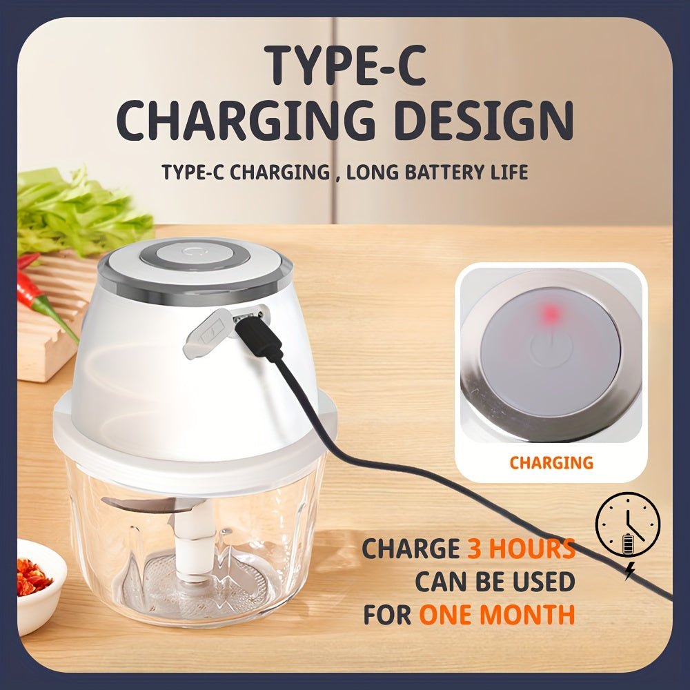 Mini USB rechargeable electric food processor with transparent bowl and stainless steel blades — view 5