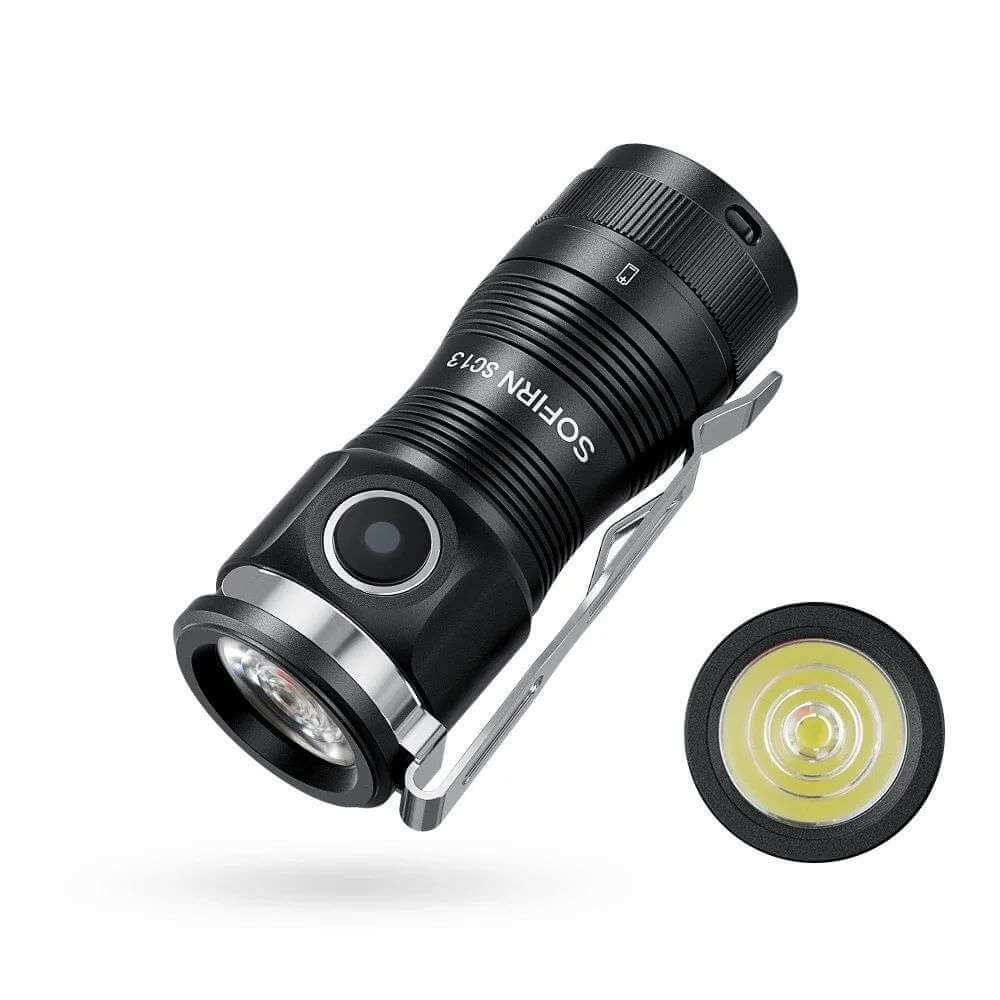 SC13 Mini EDC Flashlight in black aluminum alloy, compact size for everyday carry and keychain use