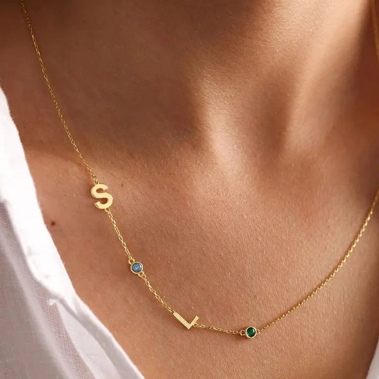 Stainless steel English letter initial name necklace in gold, rose gold, or steel finish