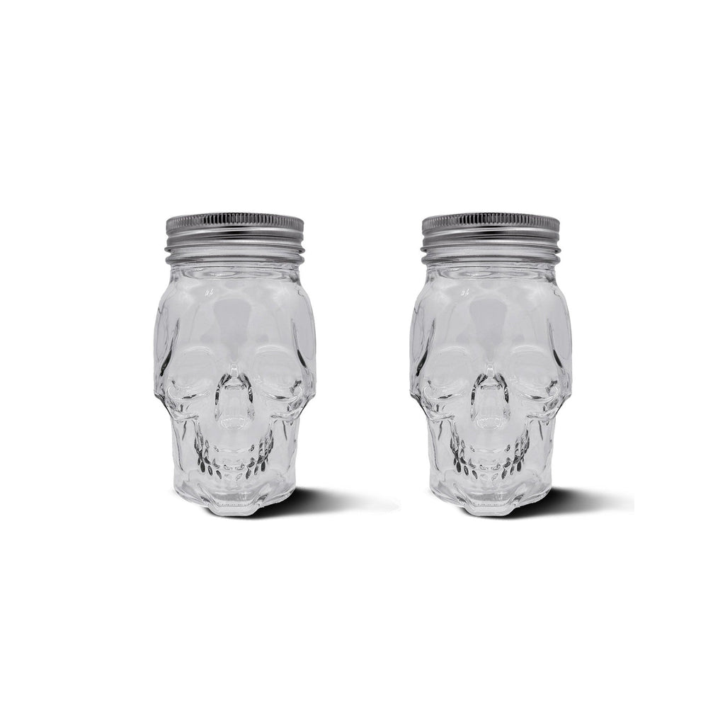 Clear glass 16oz skull mason jar set with two airtight lids for food storage and drinks