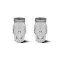 Clear glass 16oz skull mason jar set with two airtight lids for food storage and drinks