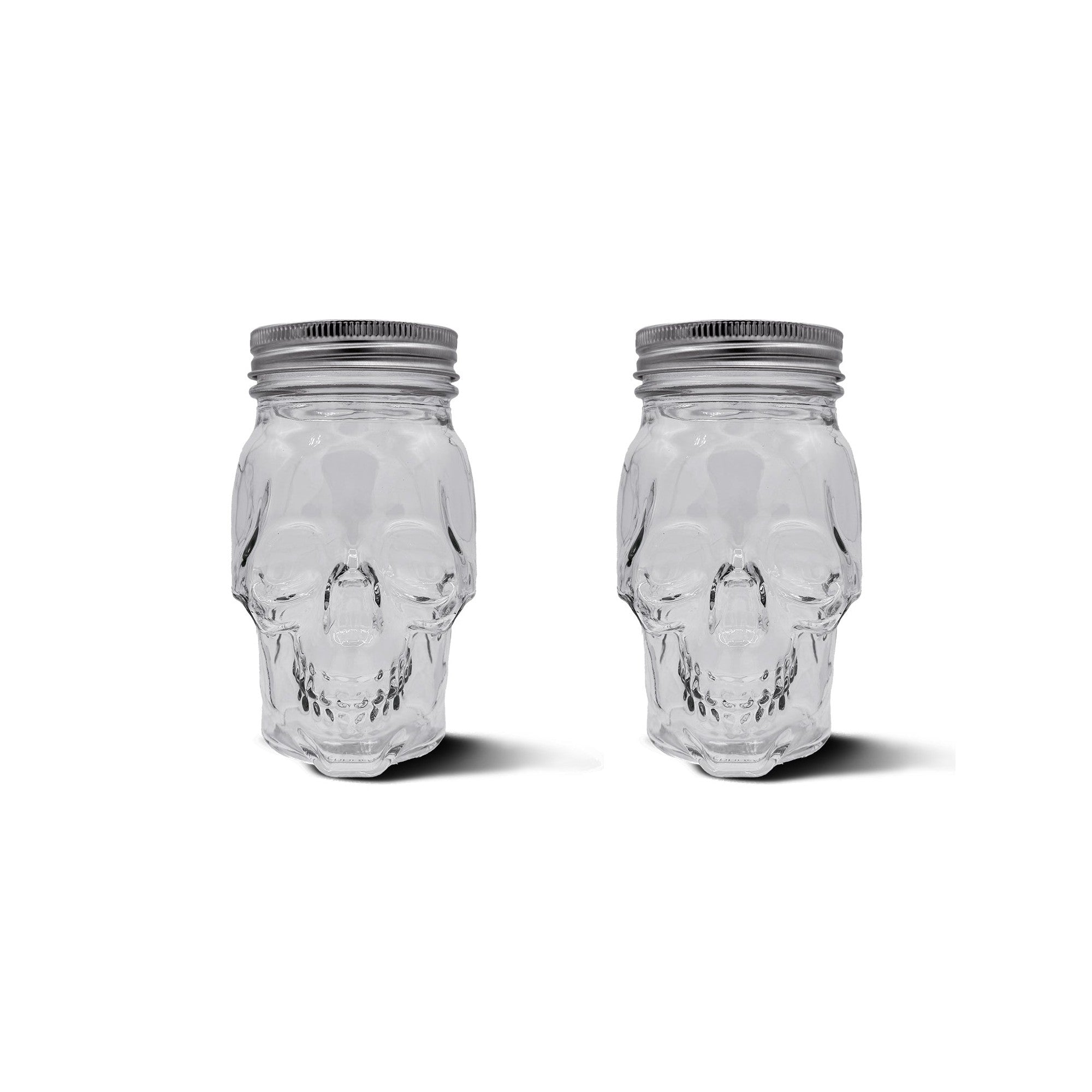 Clear glass 16oz skull mason jar set with two airtight lids for food storage and drinks