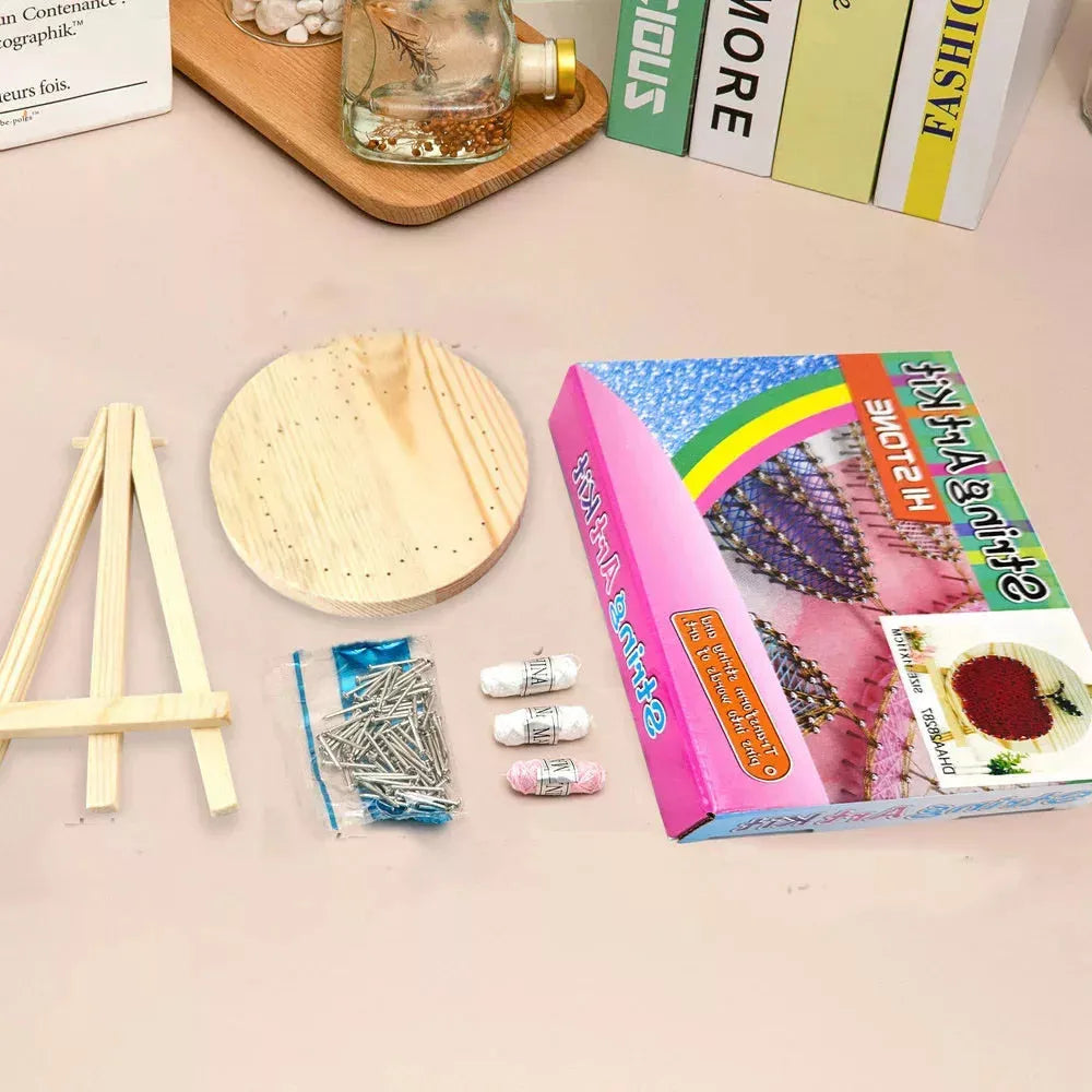 Unicorn string art kit with colourful threads, wooden stand, and precision pins for DIY crafting — view 2