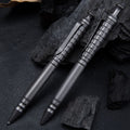 Compact titanium tactical pen with pocket clip and textured anti-slip grip for everyday carry