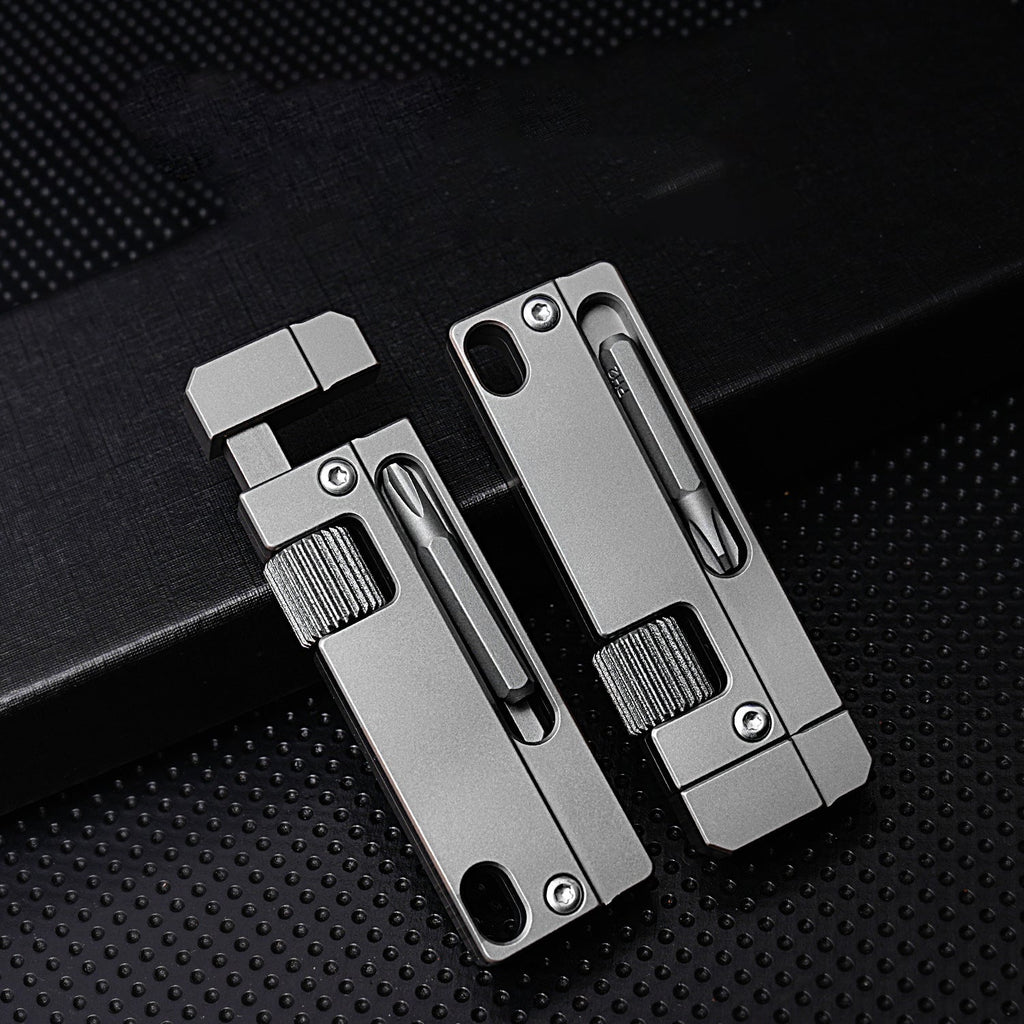 Titanium alloy EDC pocket multi-tool with wrench and screwdriver in a minimalist gray finish