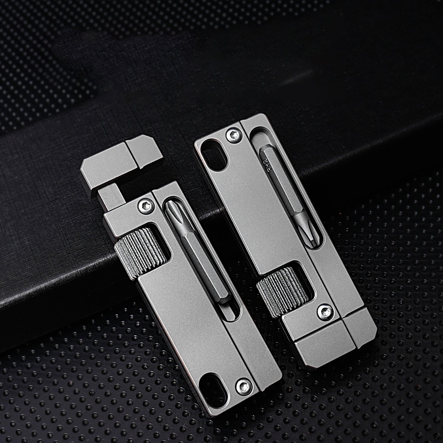 Titanium alloy EDC pocket multi-tool with wrench and screwdriver in a minimalist gray finish