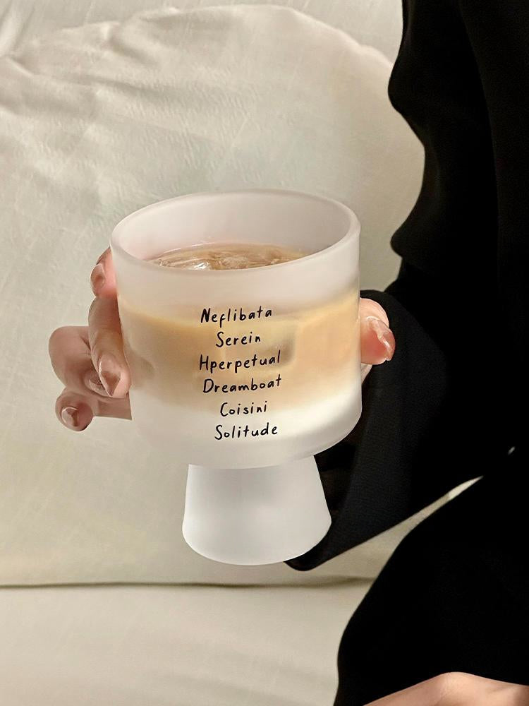 Letters glass coffee cup with sleek typography, 230ml clear minimalist mug for hot and cold beverages — view 3