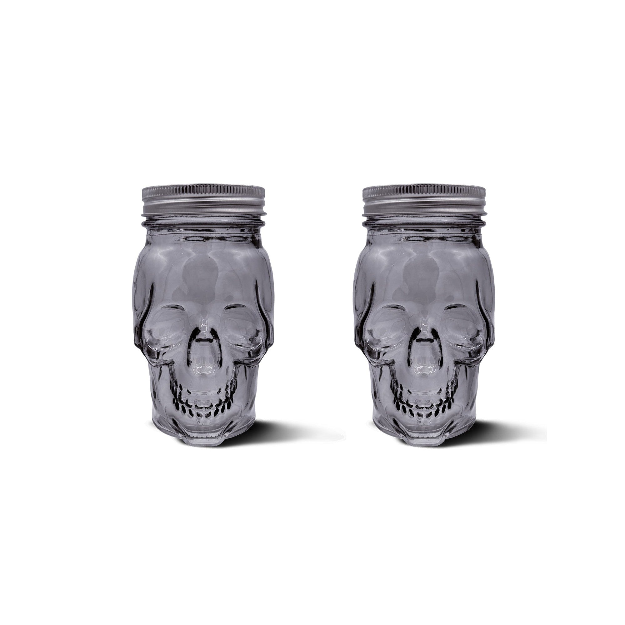 Smoke tinted skull mason jar set with two 16oz glass containers and matching airtight storage lids