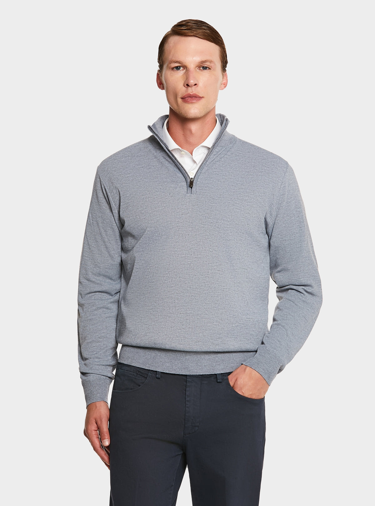 Maglia mezza zip tinta unita-0