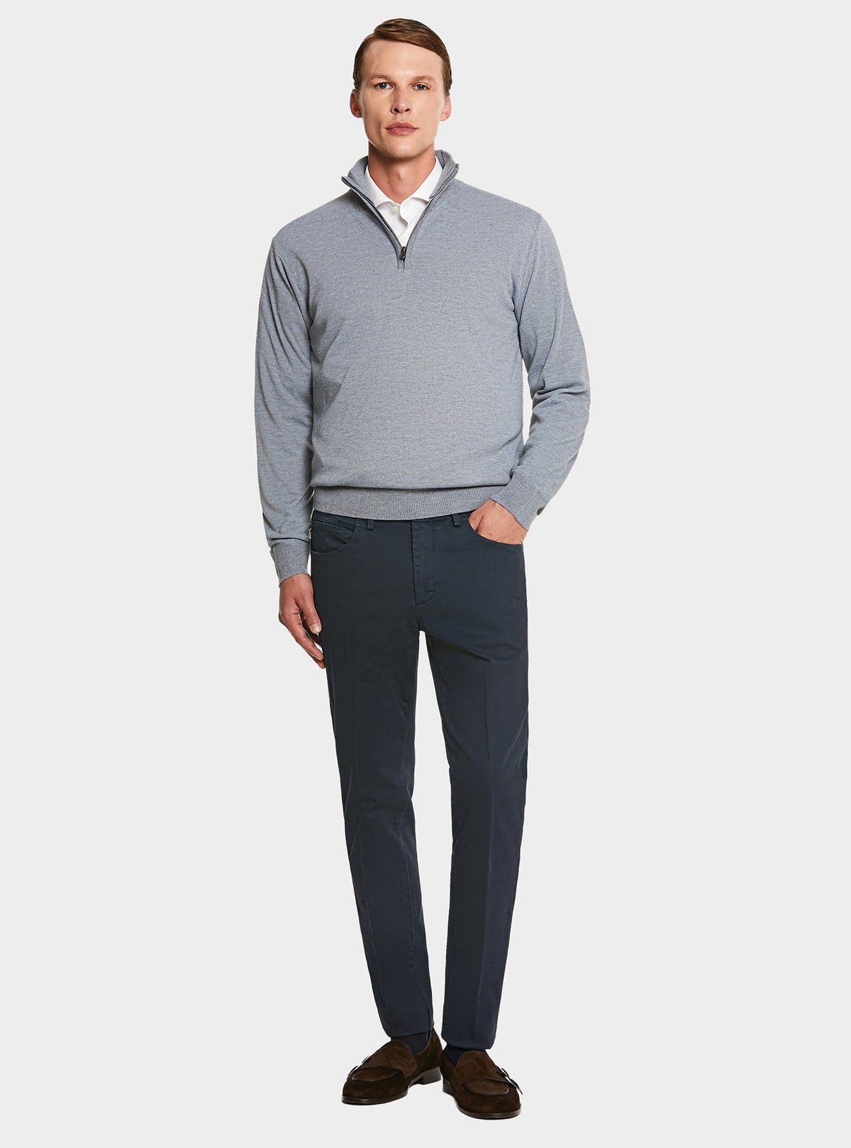 Maglia mezza zip tinta unita-1