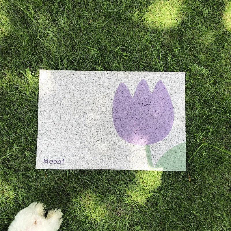 Floral cat litter mat with high elastic wire loop surface and eco friendly PVC backing — view 4