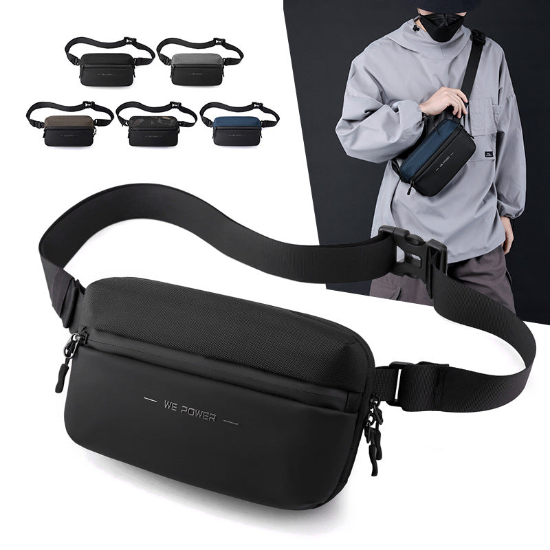 Sleek black fanny pack waist bag in durable nylon with multiple zippered compartments and adjustable strap