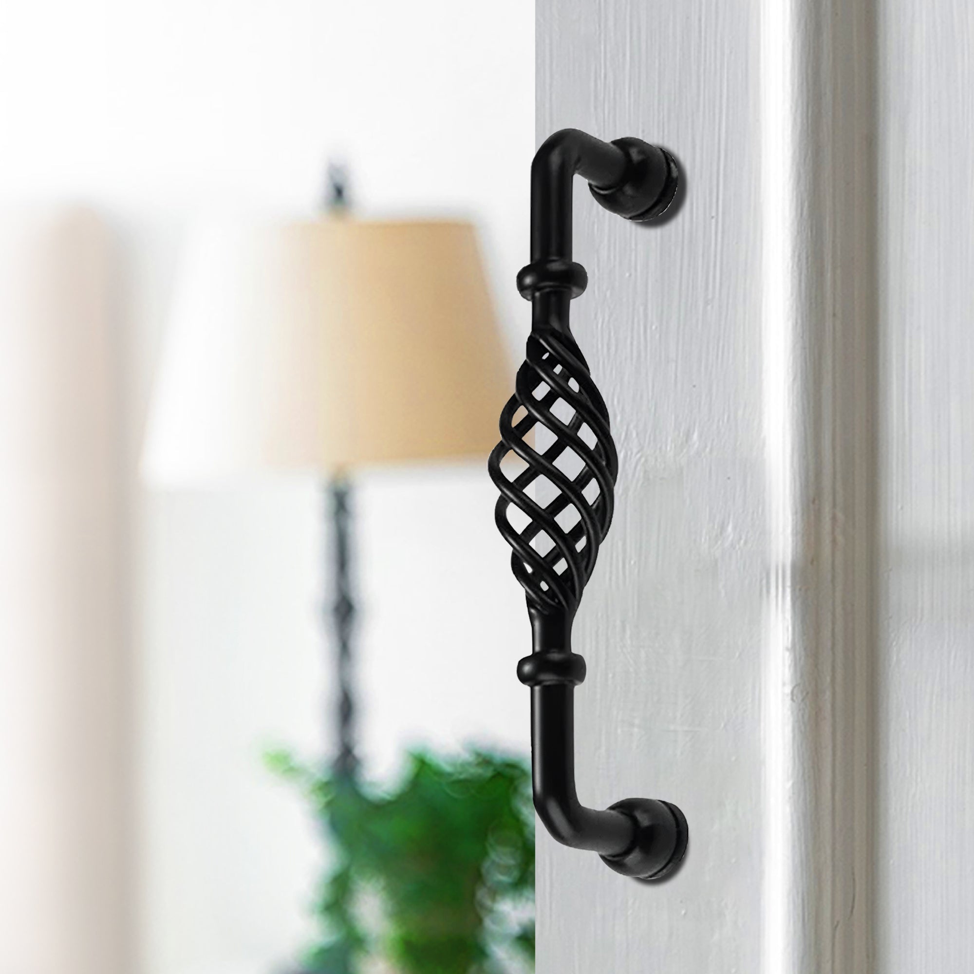 Vintage black birdcage cabinet handle crafted from iron for kitchen cupboards and furniture drawers