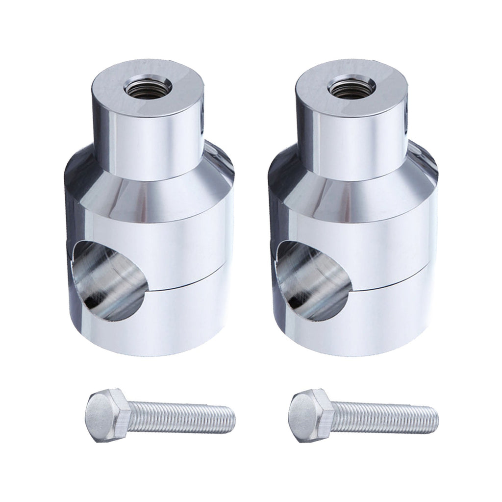 Chrome one inch motorcycle handlebar risers and mounting screws for Harley Sportster custom upgrade. — view 3