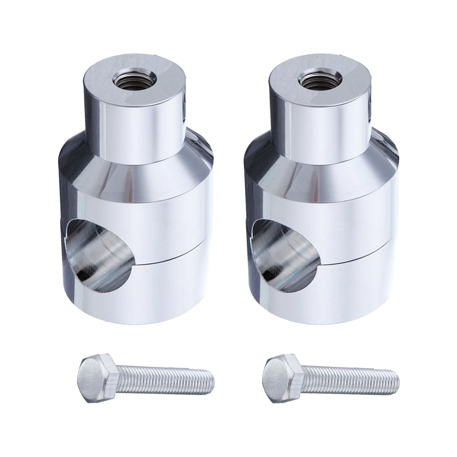 Chrome one inch motorcycle handlebar risers and mounting screws for Harley Sportster custom upgrade. — view 3