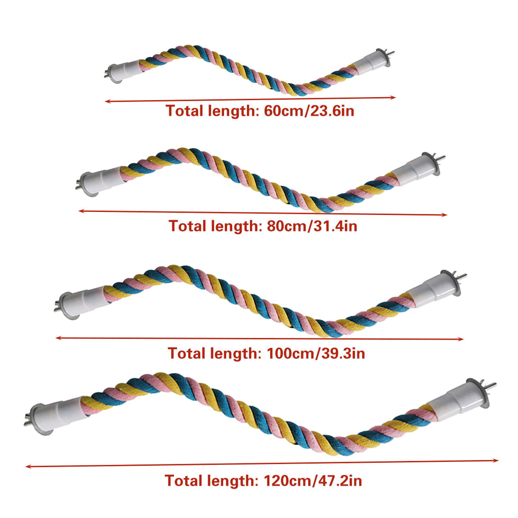 Flexible multicolour U-shaped cotton rope bird perch and climbing toy with metal screw attachments. — view 3