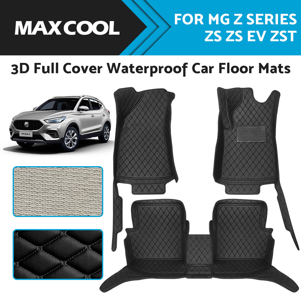 3D waterproof car floor mats in black vegan leather custom fitted inside a vehicle interior — view 2