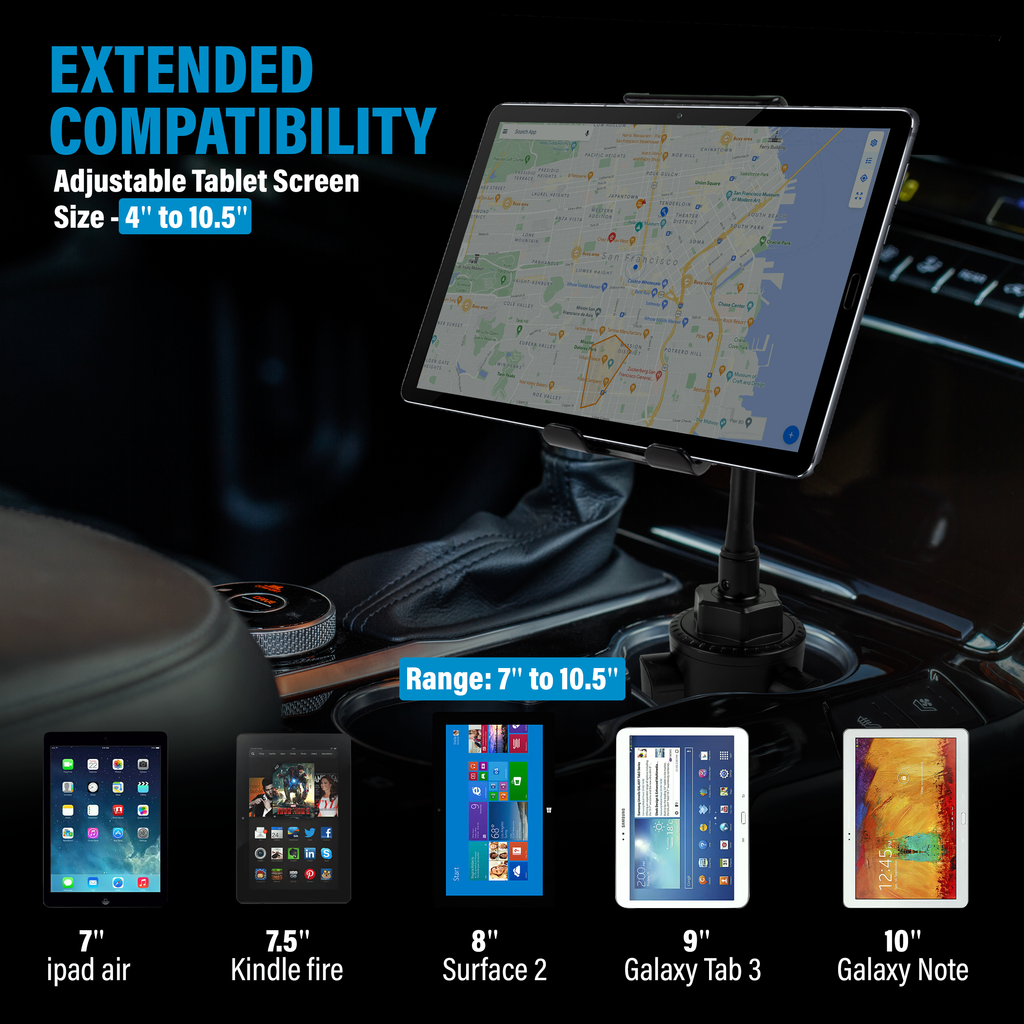 Black 2-in-1 universal cup holder car mount for smartphones and tablets with flexible gooseneck — view 4