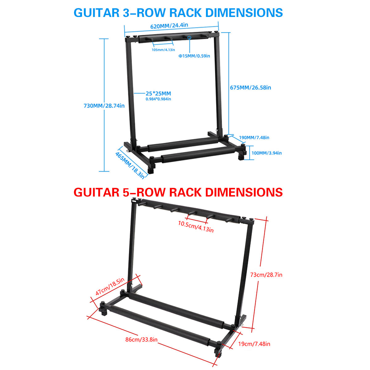 Matte black metal multi guitar stand displaying acoustic and electric guitars securely on floor. — view 3