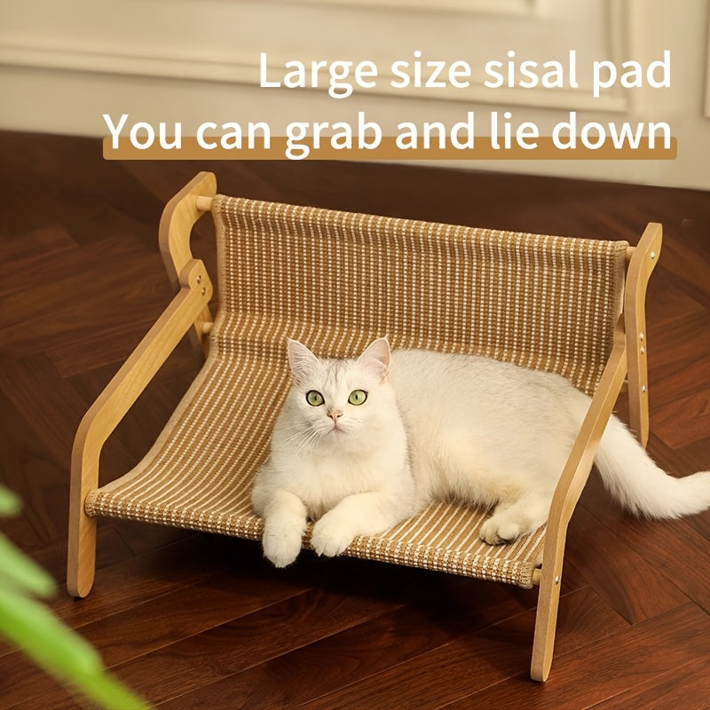 Large linen cat scratcher hammock lounge chair with elevated sturdy frame for indoor pets — view 4