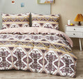 Oriental kilim duvet cover set featuring intricate burgundy and mustard geometric floral patterns