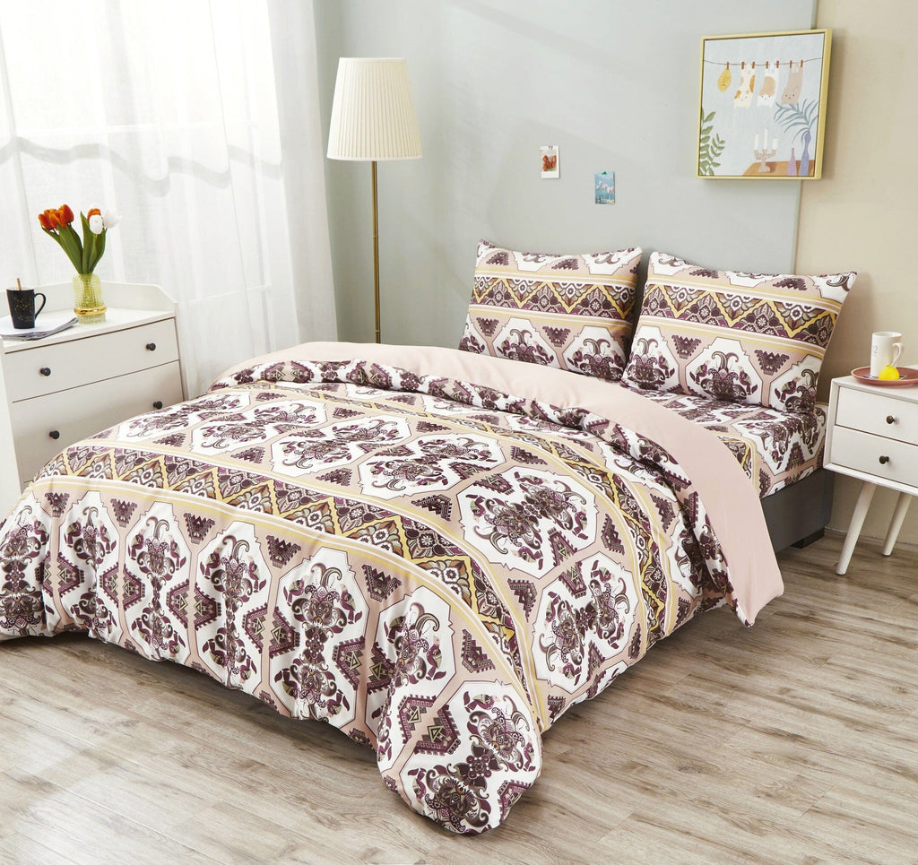 Oriental kilim duvet cover set featuring intricate burgundy and mustard geometric floral patterns — view 2