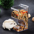 Transparent plastic hamster feeder food box attached securely to small pet cage wire