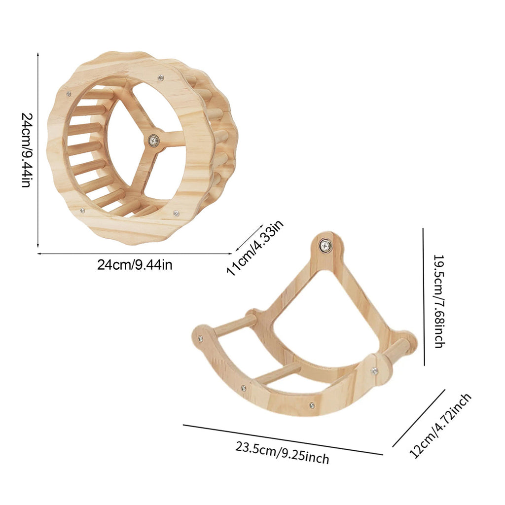 Natural wooden parrot toy set with running wheel and rocking stand for bird cages — view 3