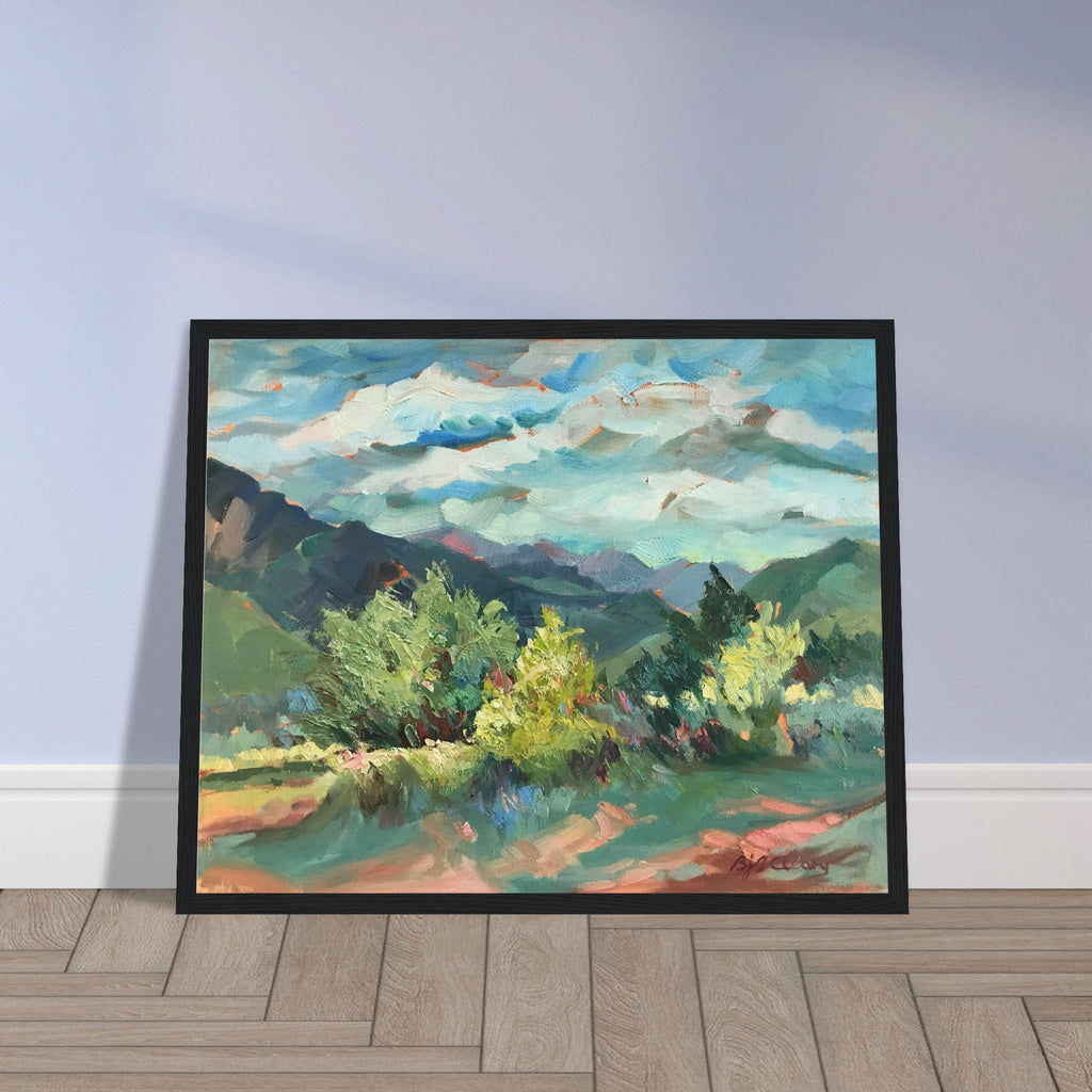 ‘Pueblo Lands Plein Air’ Southwestern Landscape | 16x20 Wooden Framed Art Print | Original Artwork by American Artist Barbara Cleary-4