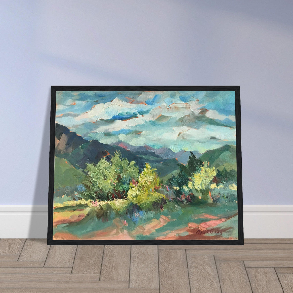 ‘Pueblo Lands Plein Air’ Southwestern Landscape | 16x20 Wooden Framed Art Print | Original Artwork by American Artist Barbara Cleary-4