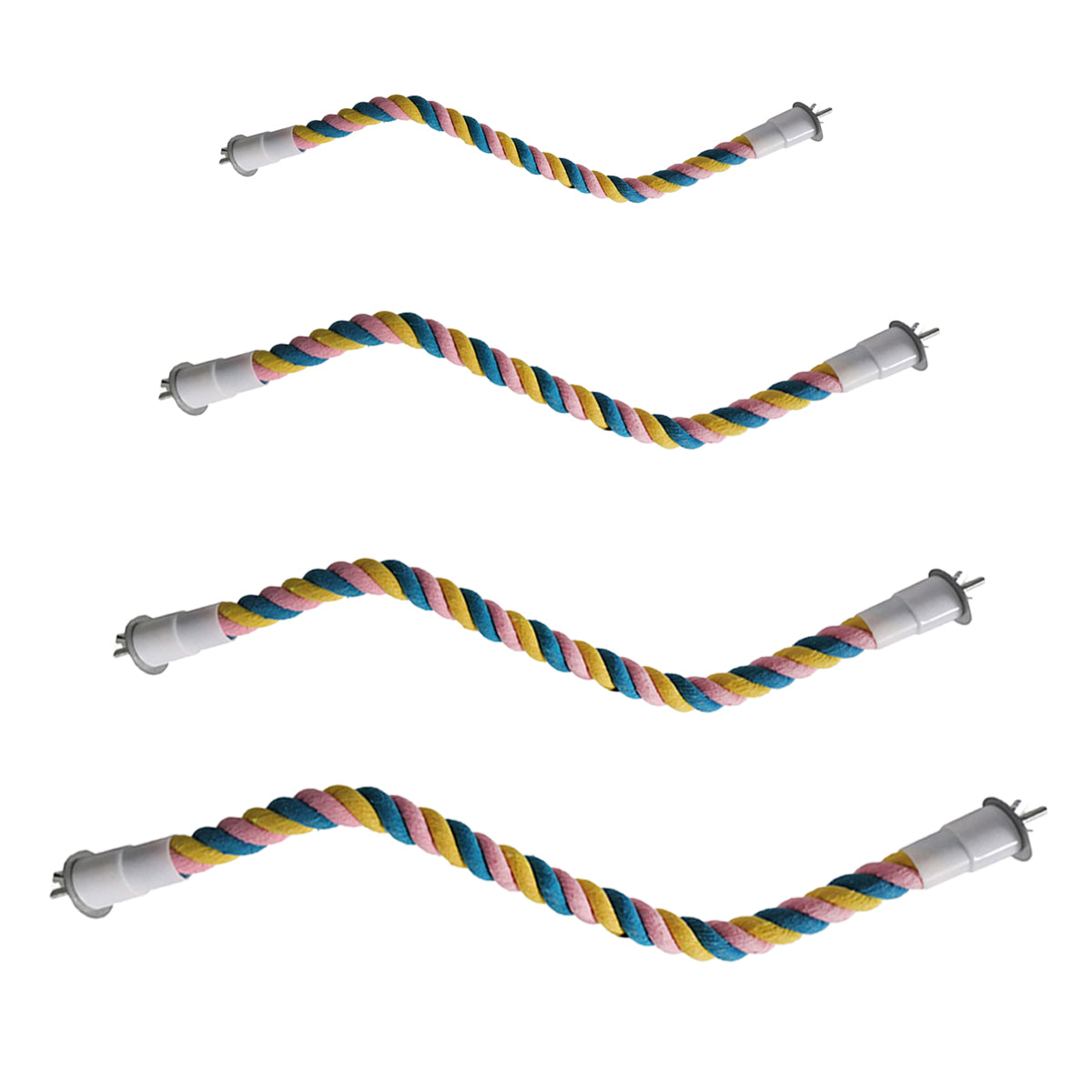 Flexible multicolour U-shaped cotton rope bird perch and climbing toy with metal screw attachments. — view 2