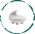 White rolling body massager with three stainless steel massage balls and an ergonomic ABS handle