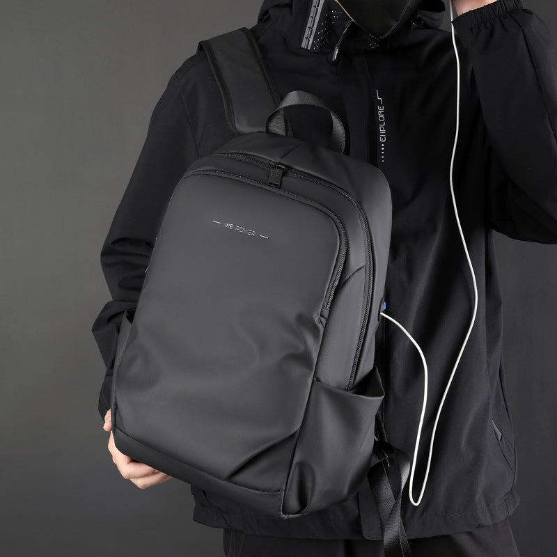 Classic black anti-theft men's business laptop backpack with multiple organizational pockets and secure compartments