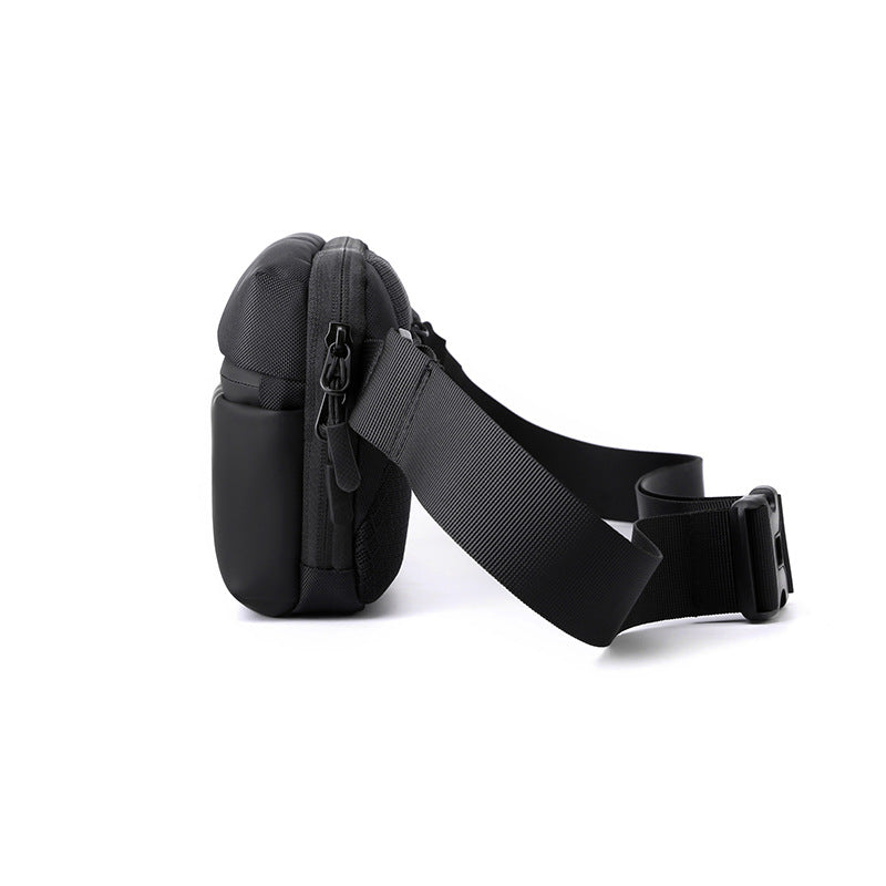 Sleek black fanny pack waist bag in durable nylon with multiple zippered compartments and adjustable strap — view 2