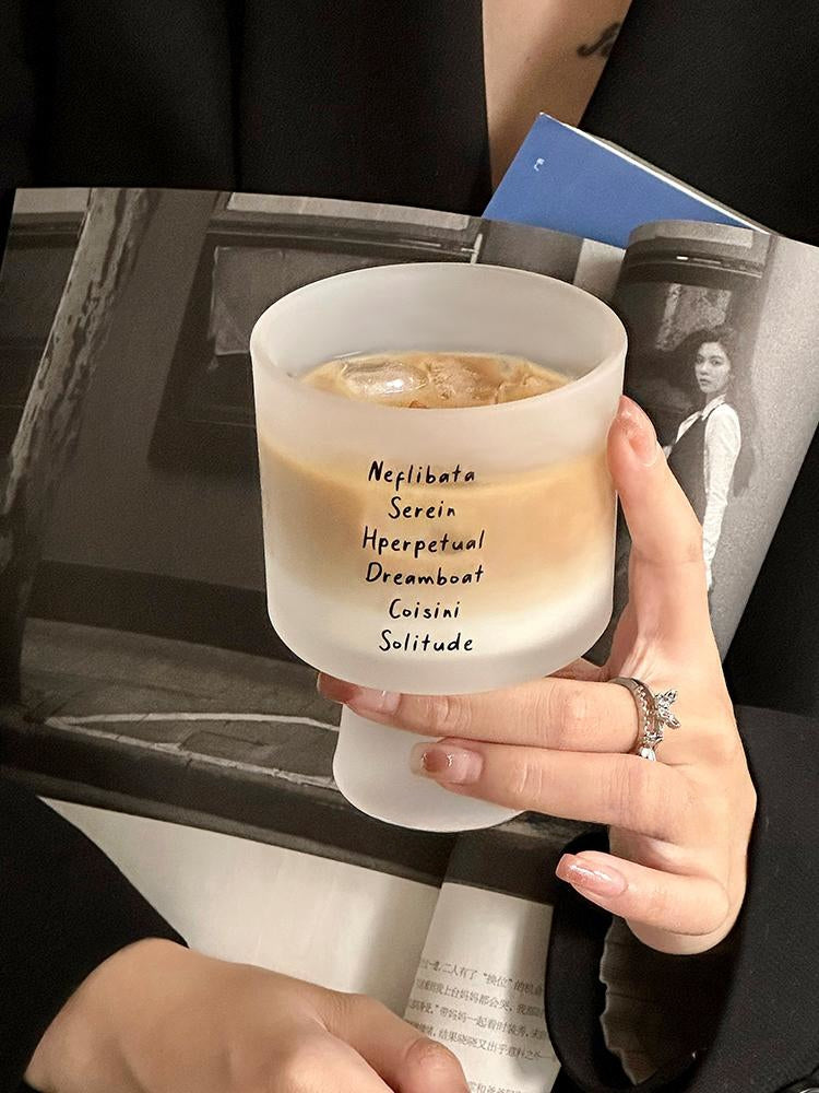 Letters glass coffee cup with sleek typography, 230ml clear minimalist mug for hot and cold beverages — view 4