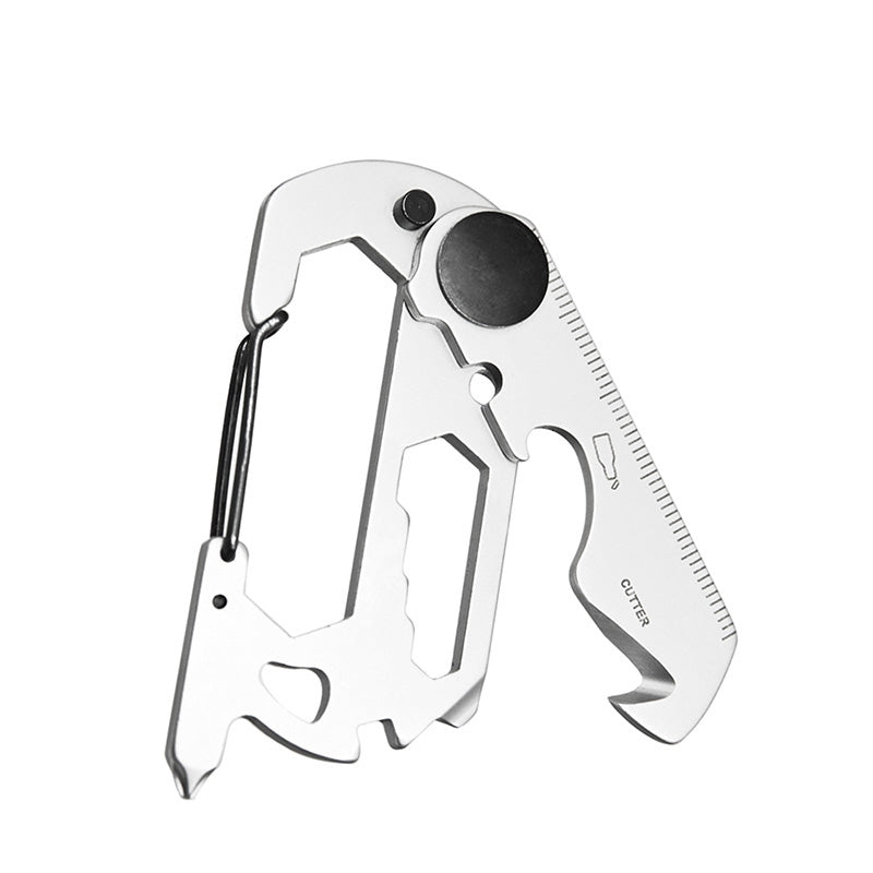 Black 10-in-1 stainless steel EDC pocket multitool with carabiner wrenches and screwdrivers for outdoor survival — view 3